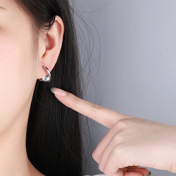 Jewelry - New Sterling Silver 925 Small Round Zircon Rhinestones Hoop Earrings